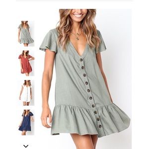 Depway V Neckline Button Down Relaxed Mini Dress